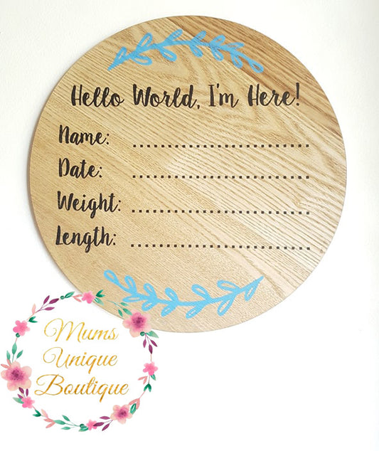 Wooden Birth Announcement Plaque - 30cm Board